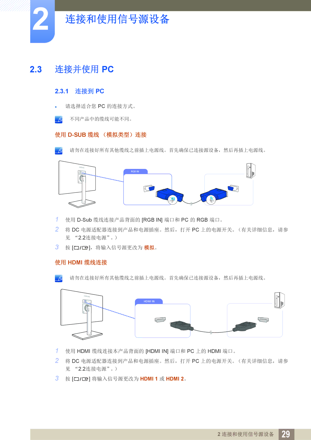 Samsung LS27C750PS/EN, LS24C750PS/EN manual 连接并使用 Pc, 1 连接到 PC 