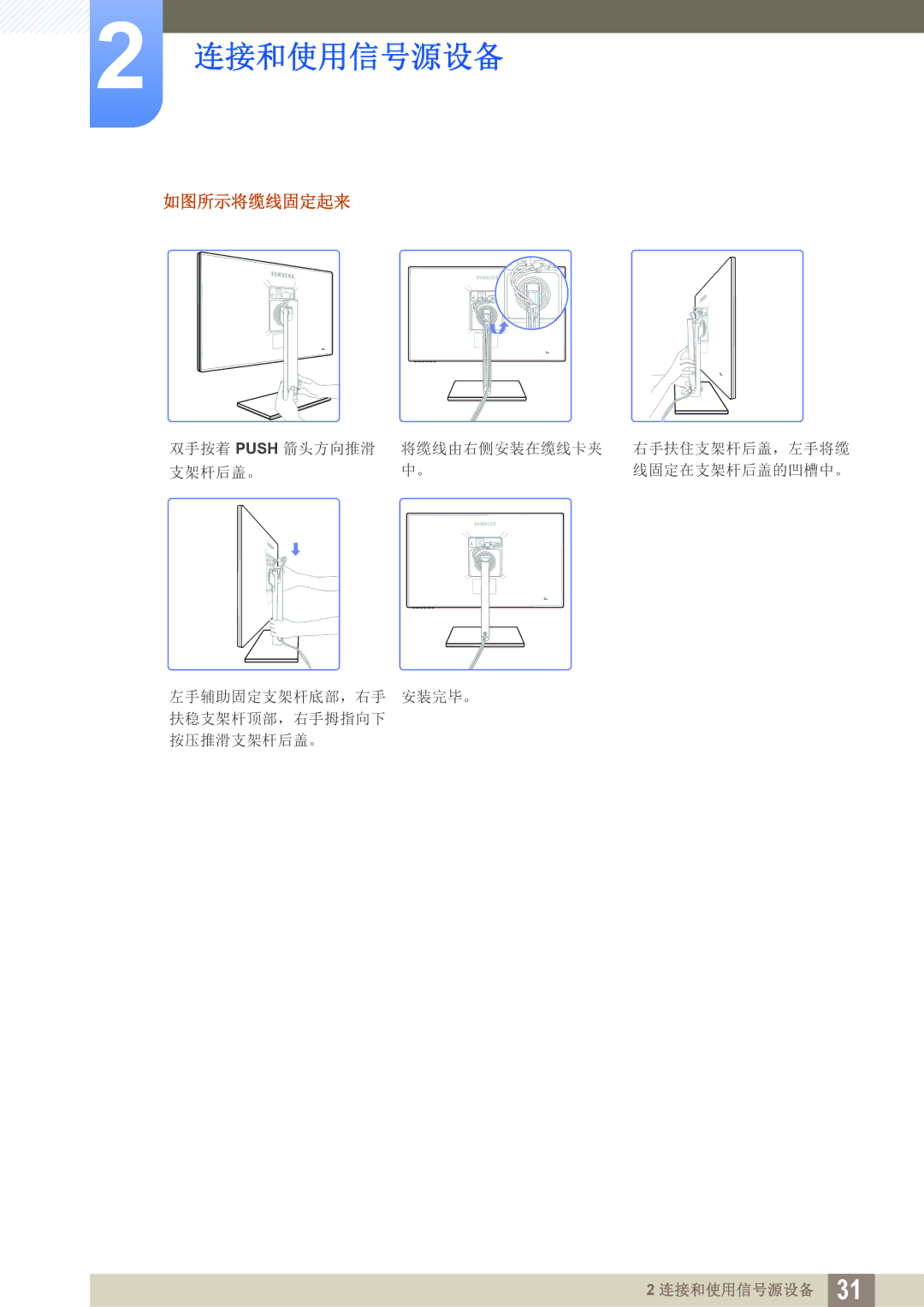 Samsung LS27C750PS/EN, LS24C750PS/EN manual 如图所示将缆线固定起来 