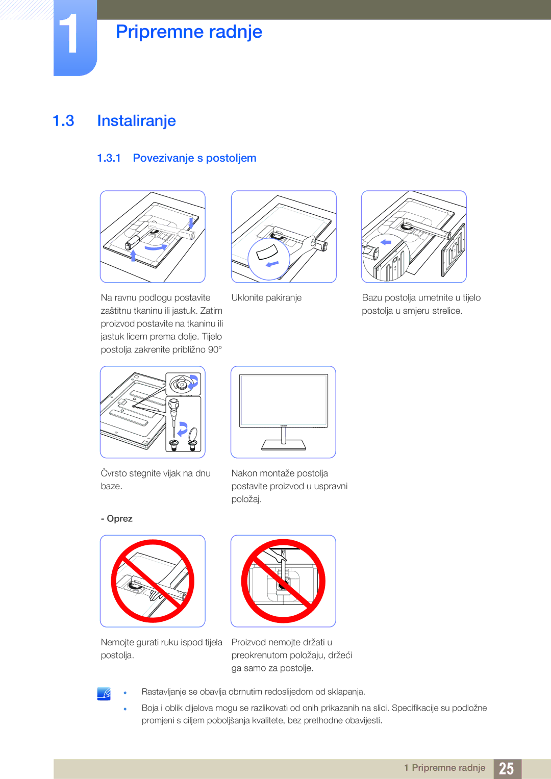 Samsung LS27C750PS/EN, LS24C750PS/EN manual Instaliranje, Povezivanje s postoljem 