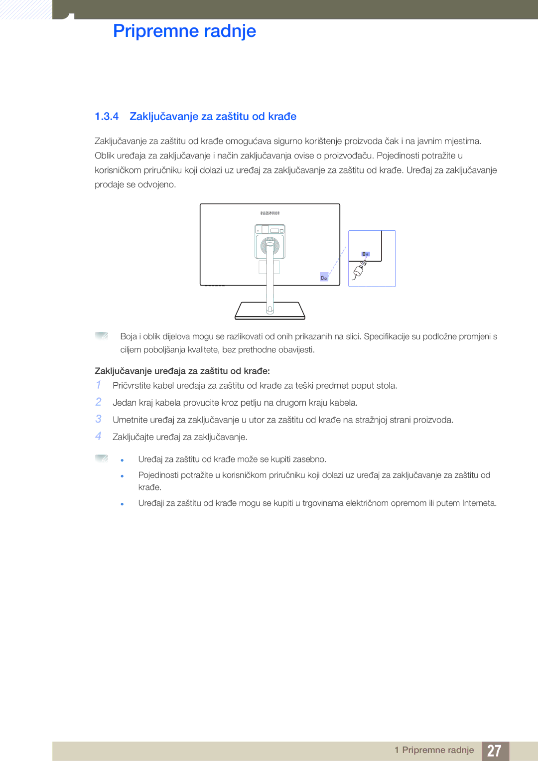 Samsung LS27C750PS/EN, LS24C750PS/EN manual Zaključavanje za zaštitu od krađe 