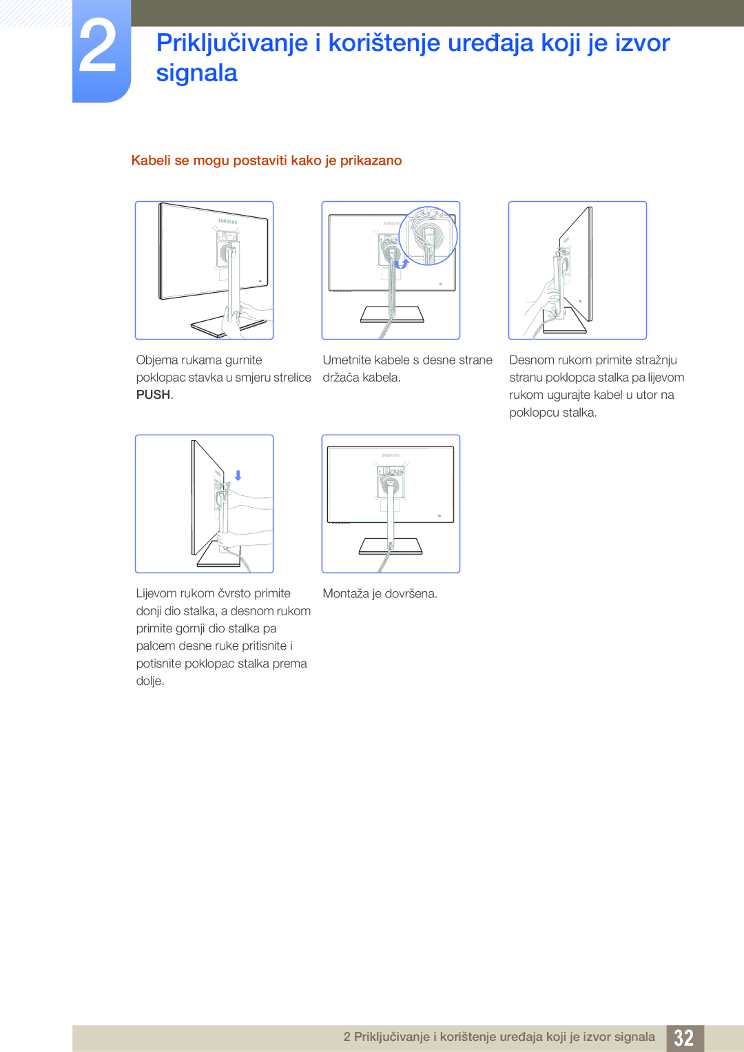 Samsung LS24C750PS/EN, LS27C750PS/EN manual Kabeli se mogu postaviti kako je prikazano, Push 