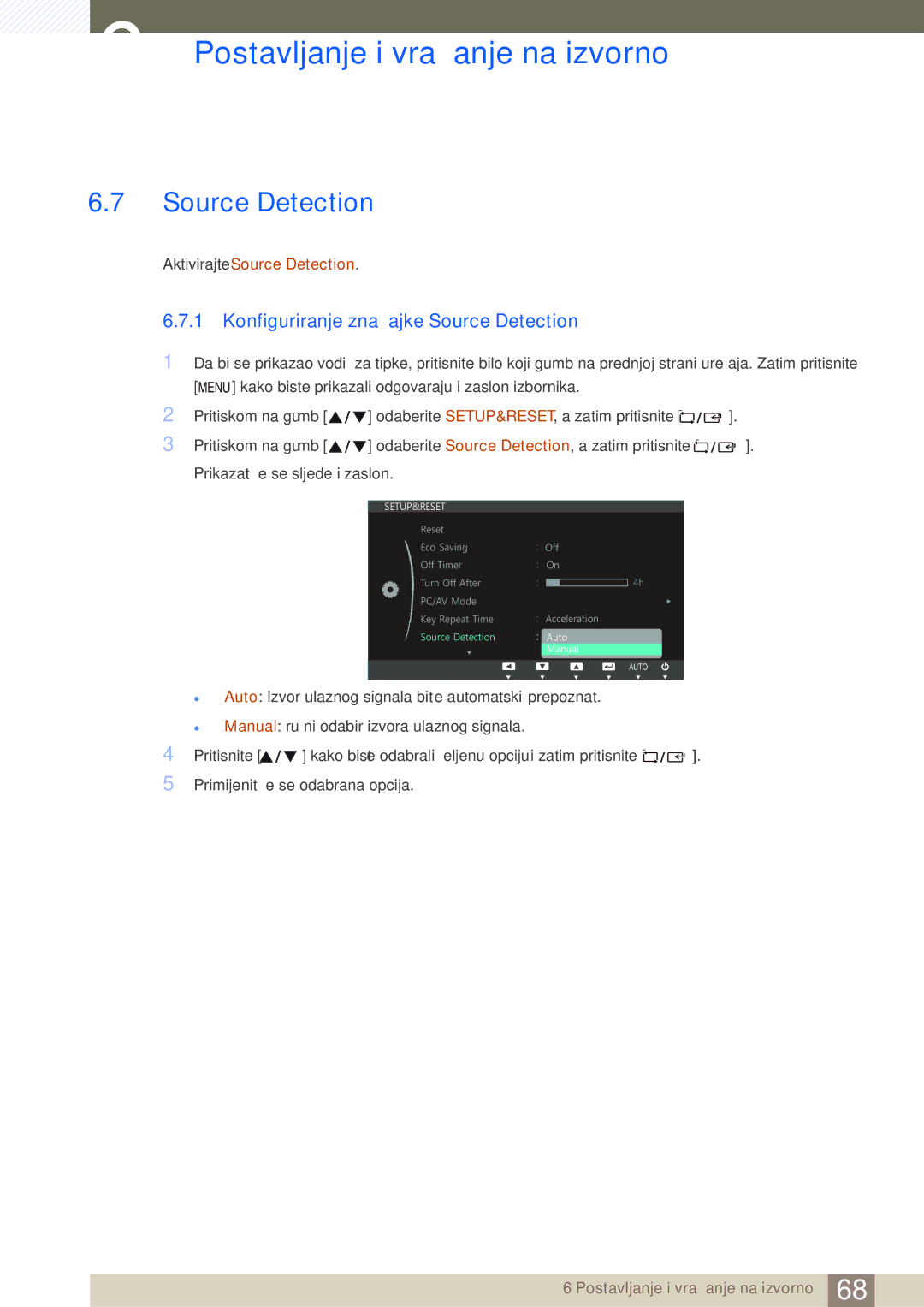 Samsung LS24C750PS/EN, LS27C750PS/EN manual Konfiguriranje značajke Source Detection 