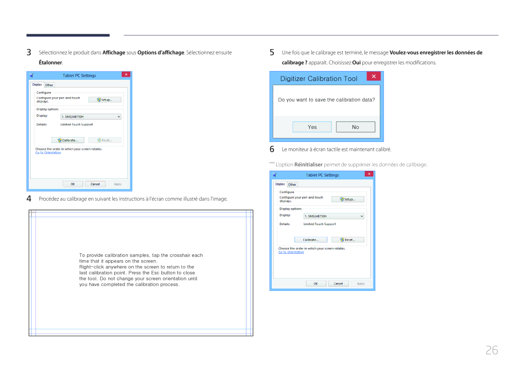 Samsung LS24C770TS/EN manual Digitizer Calibration Tool, Étalonner 