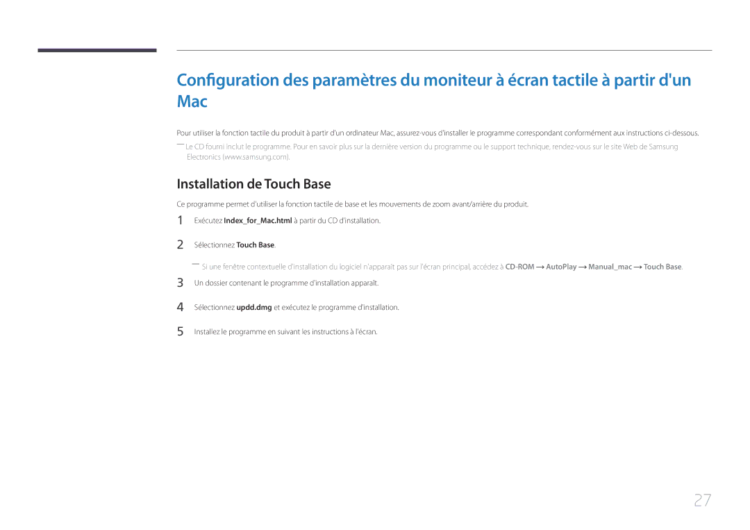 Samsung LS24C770TS/EN manual Installation de Touch Base 