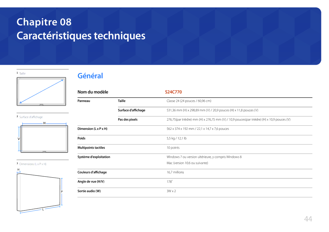 Samsung LS24C770TS/EN manual Caractéristiques techniques, Général, Nom du modèle 