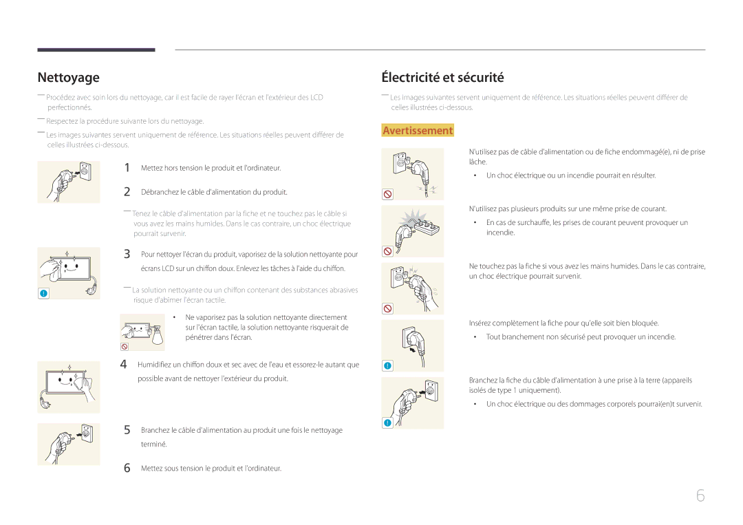 Samsung LS24C770TS/EN manual Nettoyage, Électricité et sécurité 