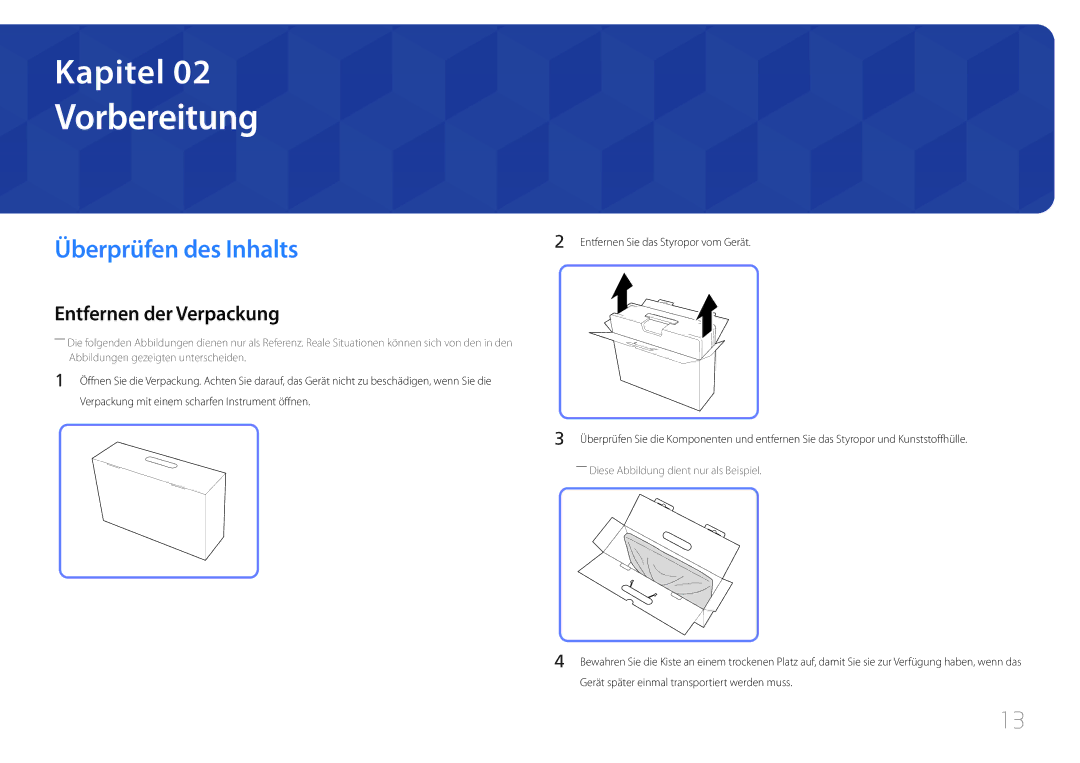 Samsung LS24C770TS/EN manual Vorbereitung, Überprüfen des Inhalts, Entfernen der Verpackung 