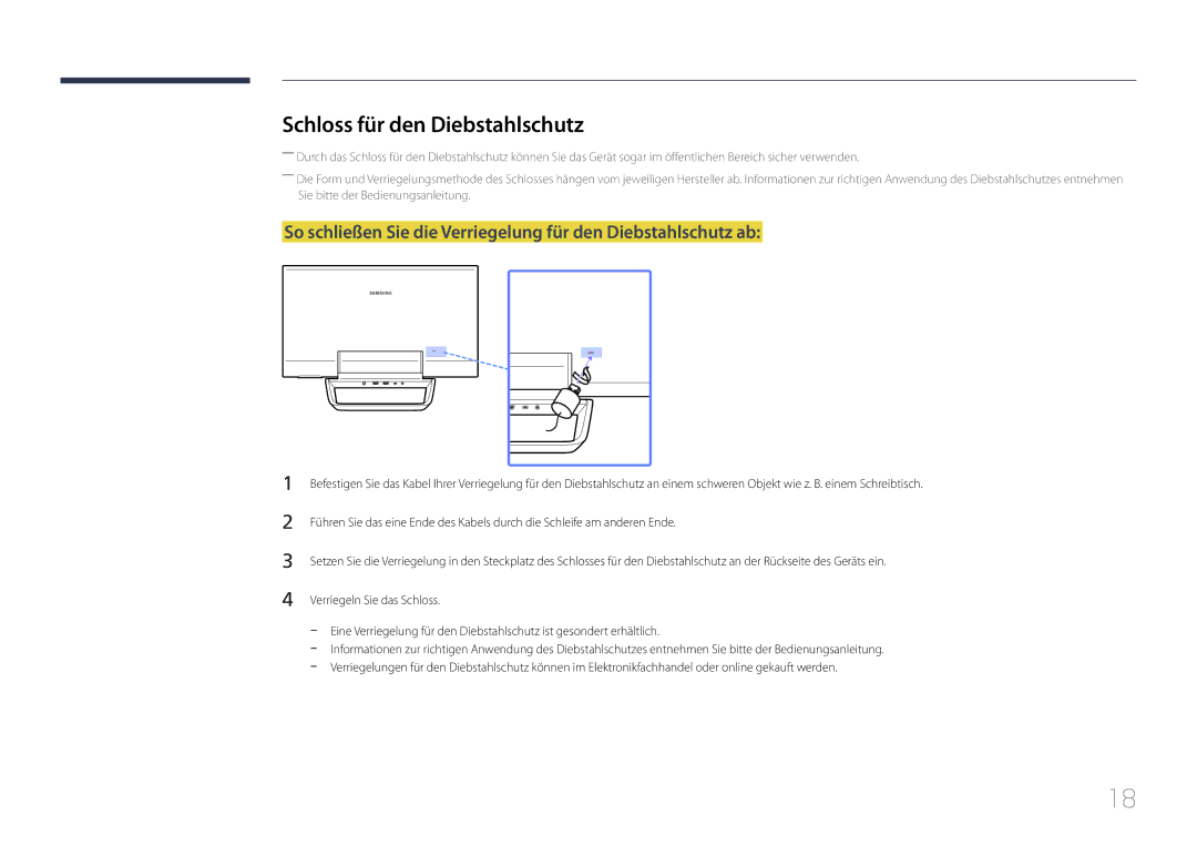 Samsung LS24C770TS/EN manual Schloss für den Diebstahlschutz 