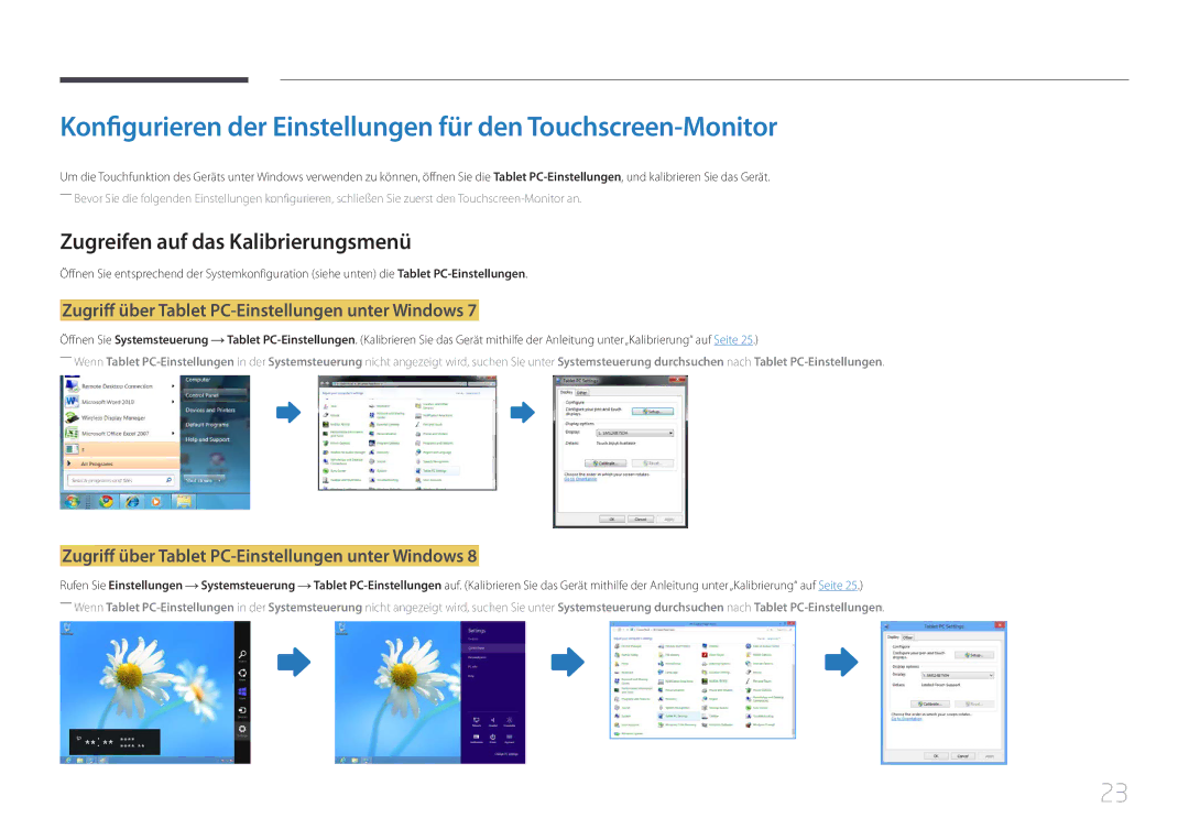 Samsung LS24C770TS/EN Konfigurieren der Einstellungen für den Touchscreen-Monitor, Zugreifen auf das Kalibrierungsmenü 