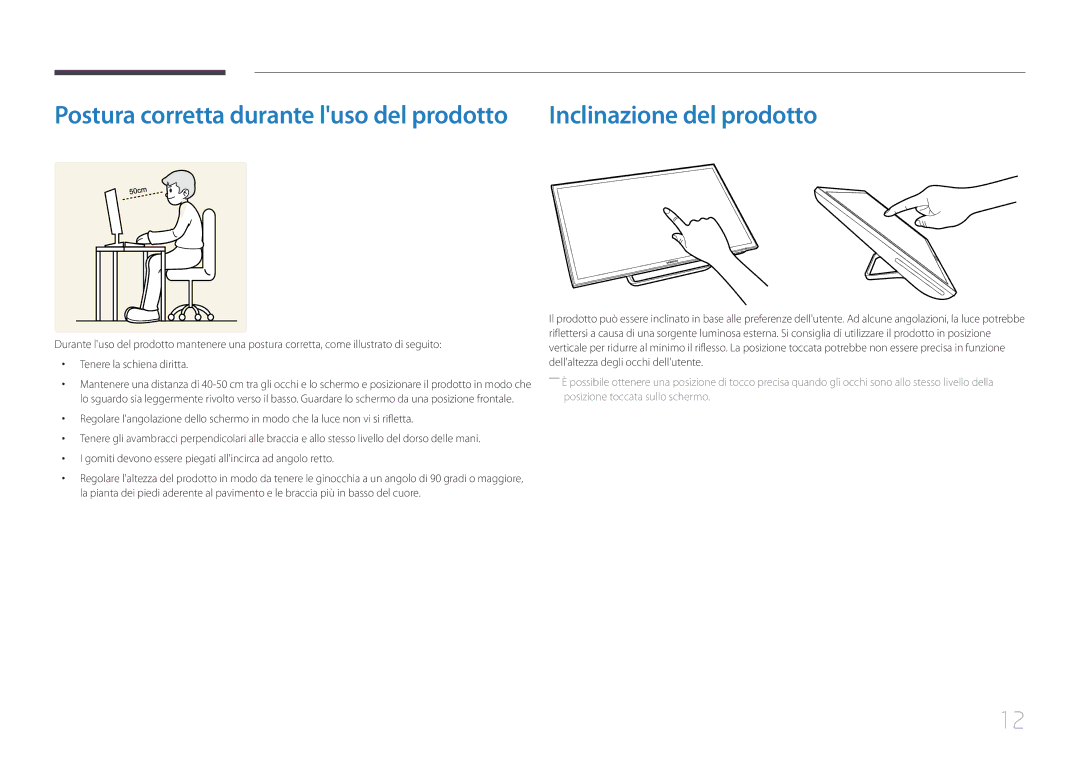 Samsung LS24C770TS/EN manual Postura corretta durante luso del prodotto 