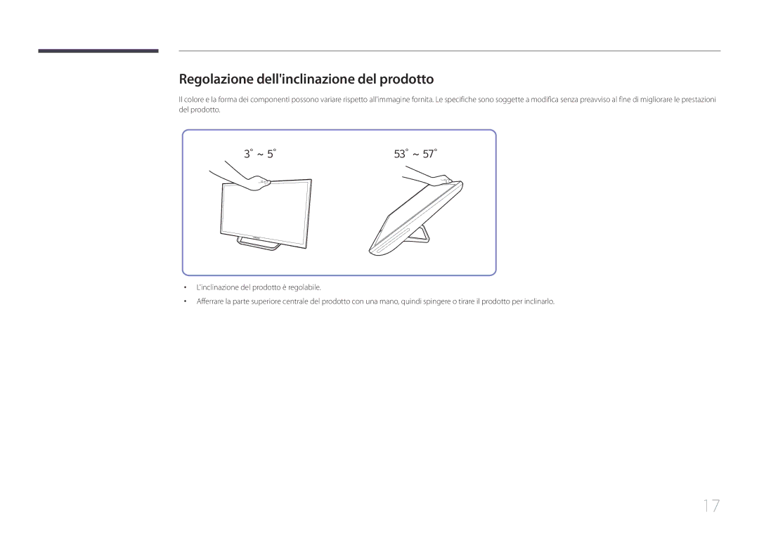 Samsung LS24C770TS/EN manual Regolazione dellinclinazione del prodotto, 53 ~ 