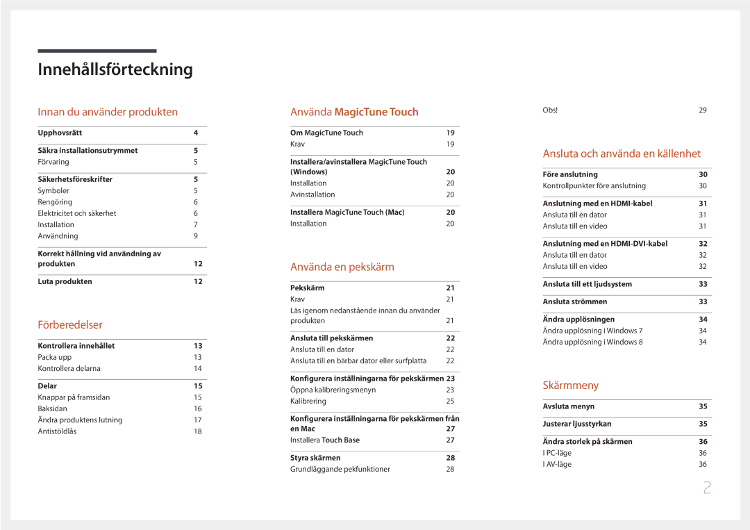 Samsung LS24C770TS/EN manual Innehållsförteckning 