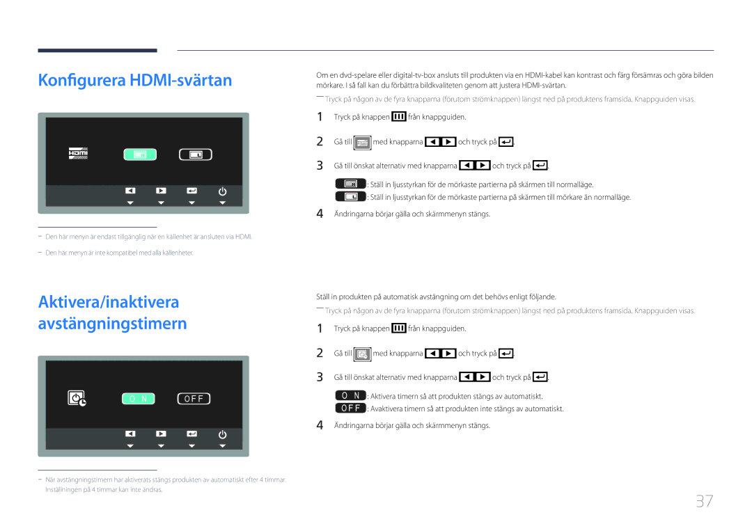 Samsung LS24C770TS/EN manual Konfigurera HDMI-svärtan, Aktivera/inaktivera Avstängningstimern 