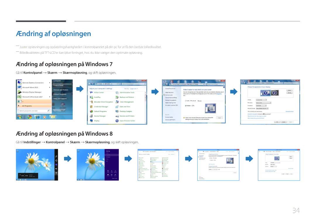 Samsung LS24C770TS/EN manual Ændring af opløsningen på Windows 