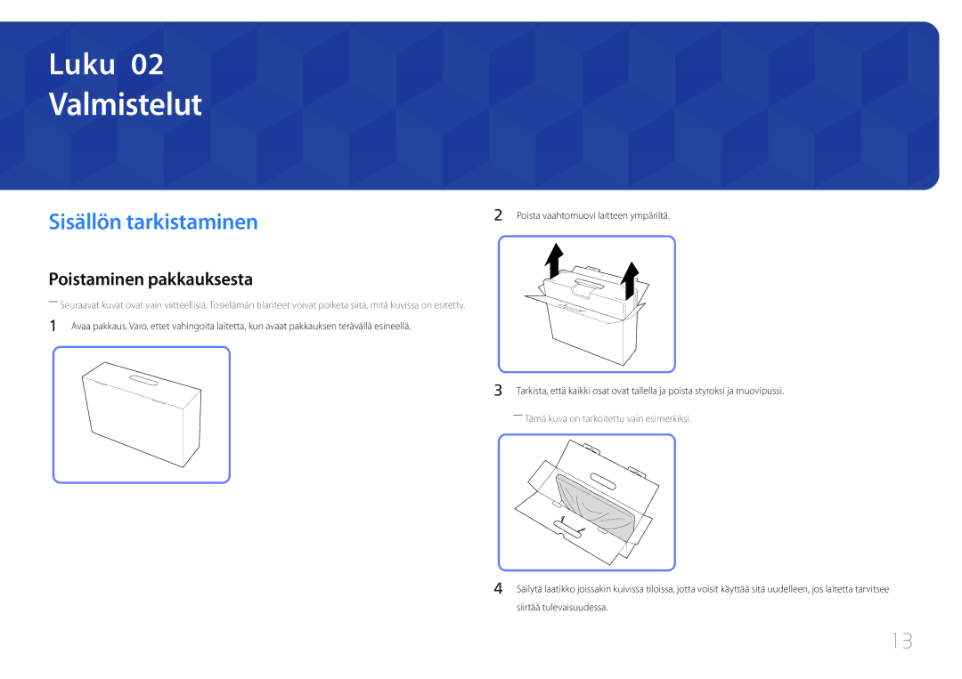 Samsung LS24C770TS/EN manual Valmistelut, Sisällön tarkistaminen, Poistaminen pakkauksesta 