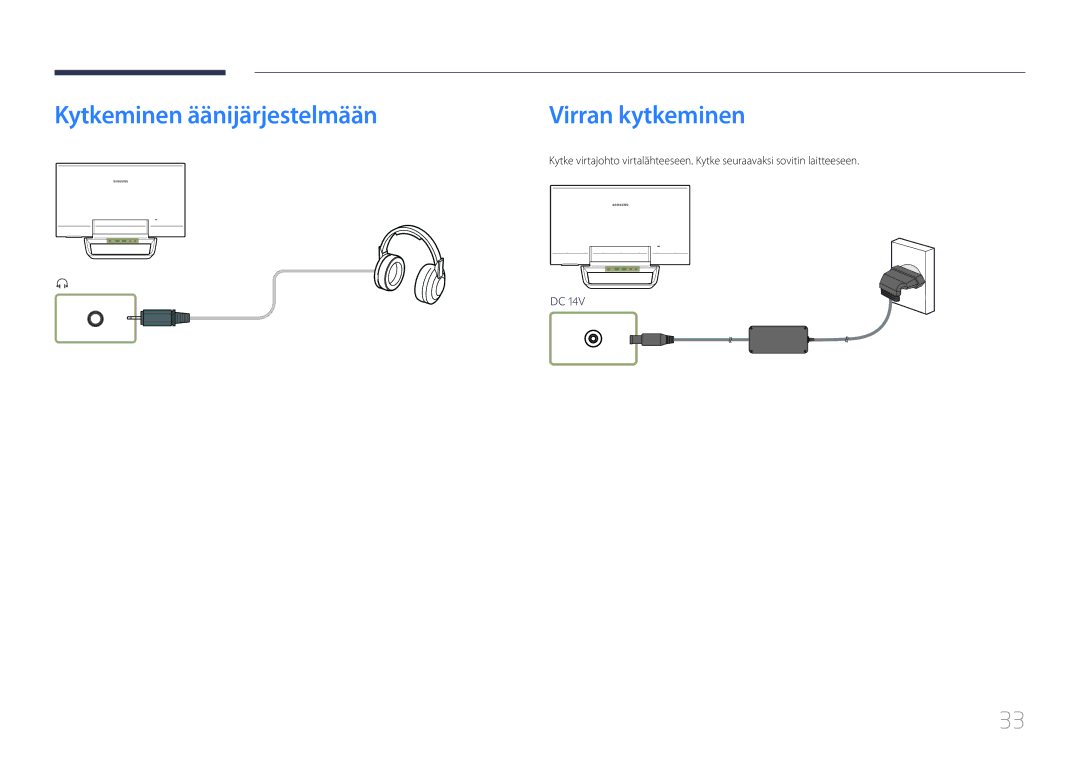 Samsung LS24C770TS/EN manual Kytkeminen äänijärjestelmään Virran kytkeminen 