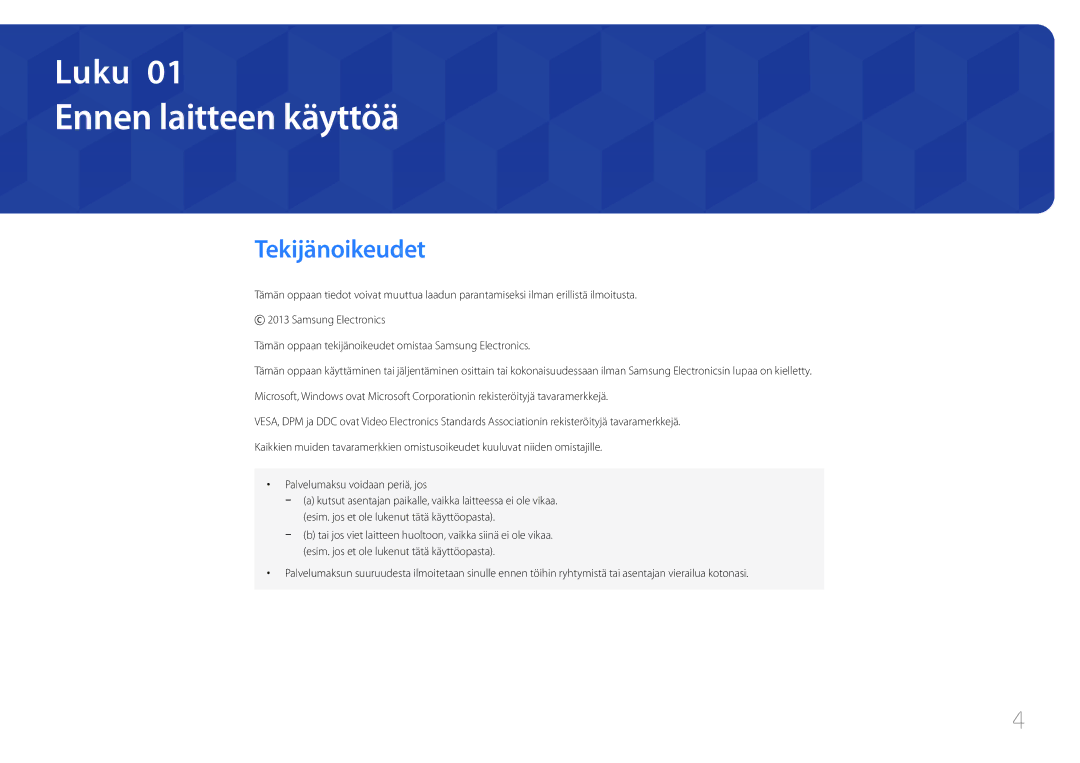 Samsung LS24C770TS/EN manual Ennen laitteen käyttöä, Tekijänoikeudet 