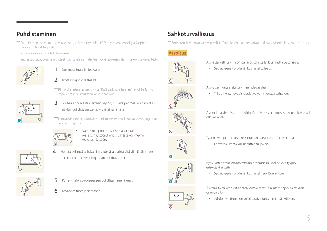 Samsung LS24C770TS/EN manual Puhdistaminen, Sähköturvallisuus 