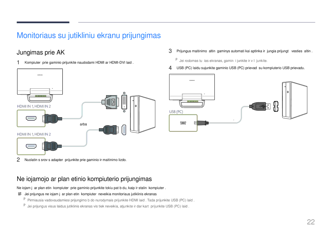 Samsung LS24C770TS/EN manual Jungimas prie AK, Nešiojamojo ar planšetinio kompiuterio prijungimas 