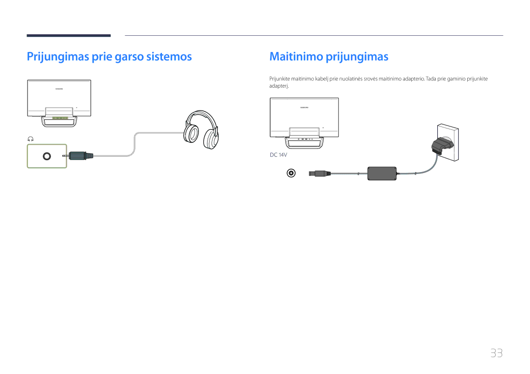 Samsung LS24C770TS/EN manual Prijungimas prie garso sistemos Maitinimo prijungimas, Adapterį 