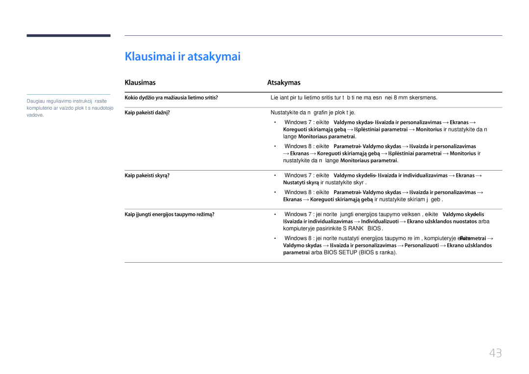 Samsung LS24C770TS/EN manual Klausimai ir atsakymai, Klausimas Atsakymas 