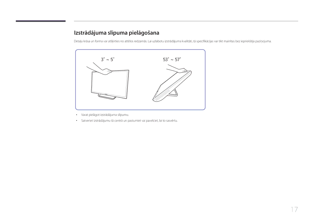 Samsung LS24C770TS/EN manual Izstrādājuma slīpuma pielāgošana, 53 ~ 