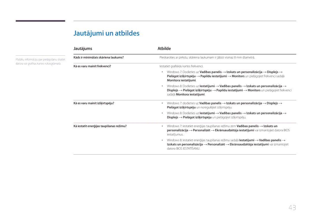 Samsung LS24C770TS/EN manual Jautājumi un atbildes, Jautājums Atbilde 