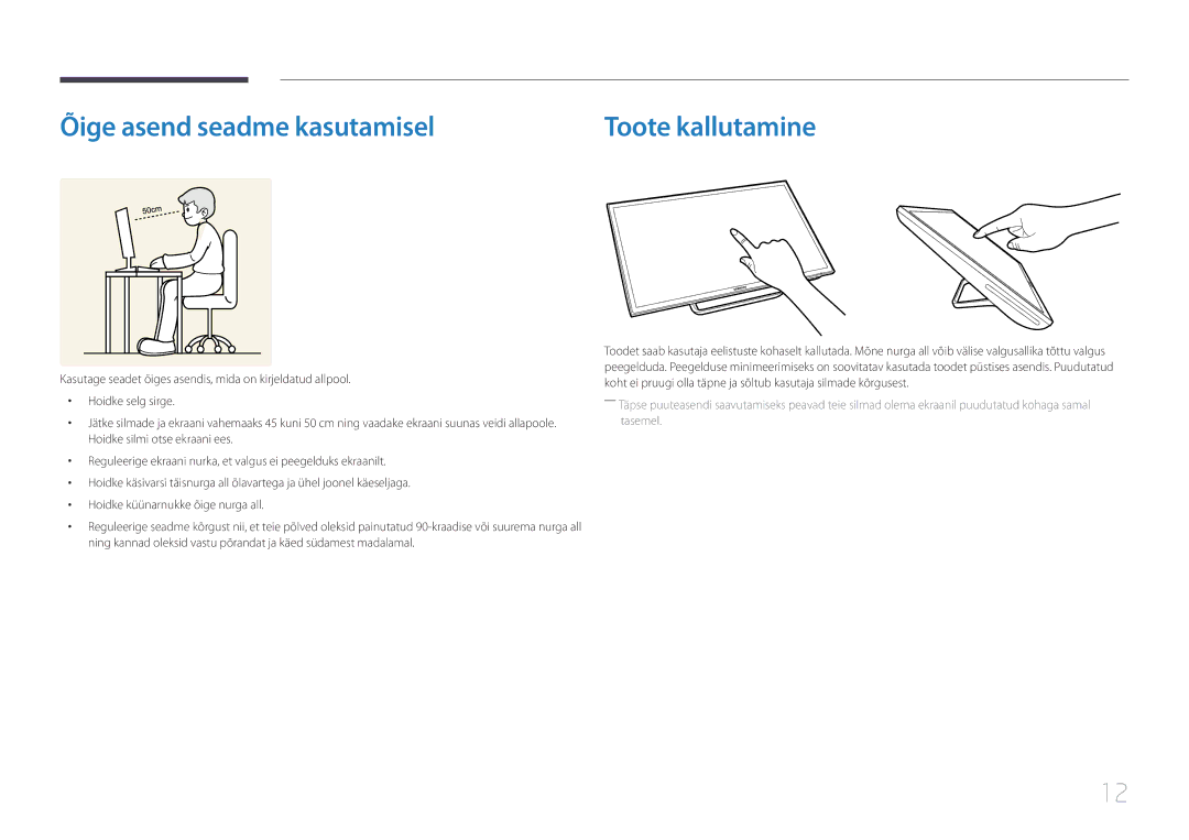 Samsung LS24C770TS/EN manual Õige asend seadme kasutamisel, Toote kallutamine 