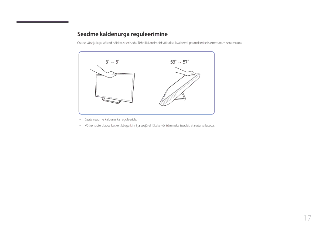 Samsung LS24C770TS/EN manual Seadme kaldenurga reguleerimine, 53 ~ 