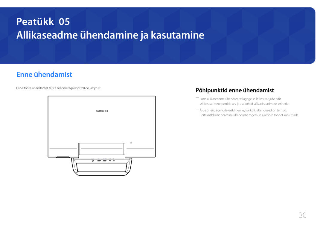 Samsung LS24C770TS/EN manual Allikaseadme ühendamine ja kasutamine, Enne ühendamist, Põhipunktid enne ühendamist 