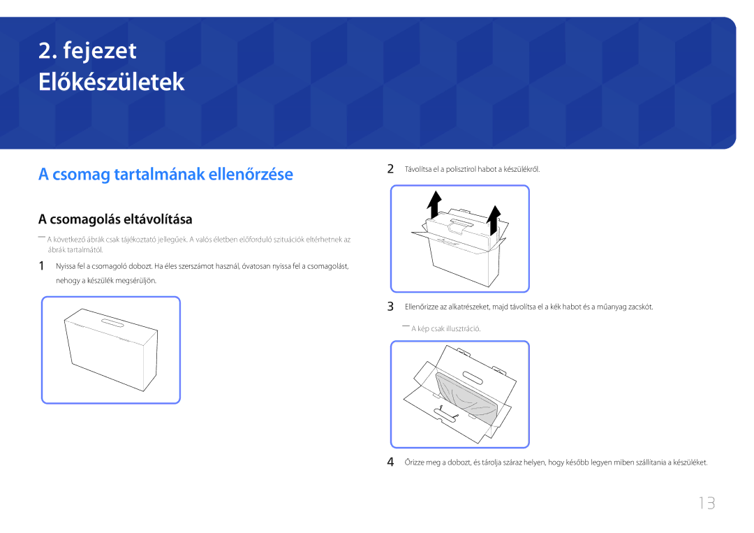 Samsung LS24C770TS/EN manual Előkészületek, Csomag tartalmának ellenőrzése, Csomagolás eltávolítása 