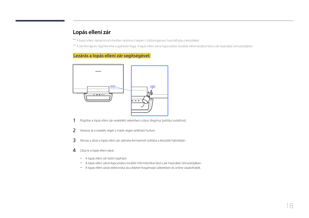 Samsung LS24C770TS/EN manual Lopás elleni zár, Lezárás a lopás elleni zár segítségével 