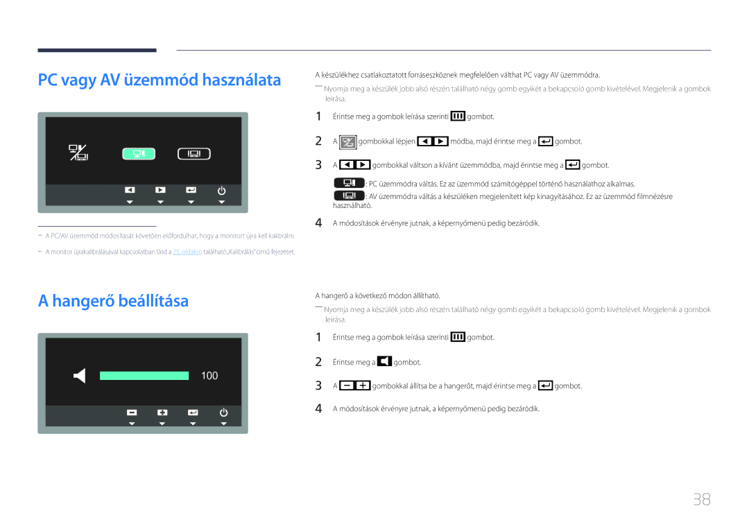 Samsung LS24C770TS/EN manual Hangerő beállítása, PC vagy AV üzemmód használata 