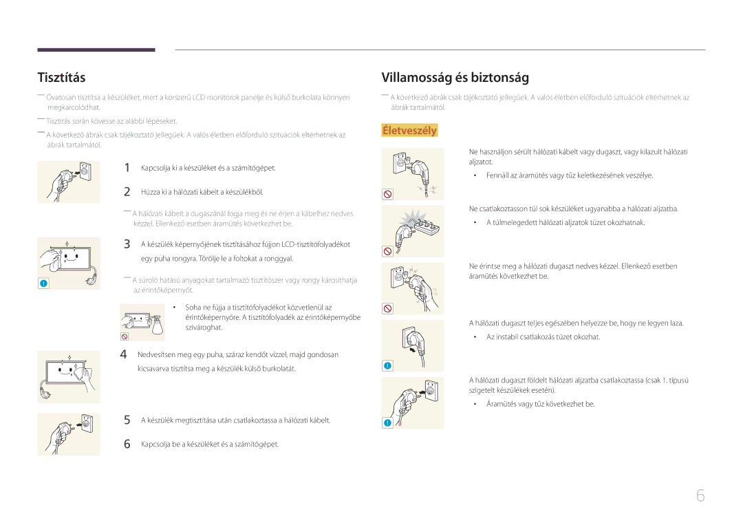 Samsung LS24C770TS/EN manual Tisztítás, Villamosság és biztonság 