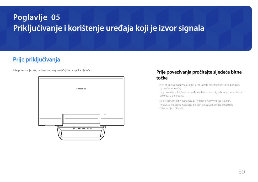 Samsung LS24C770TS/EN manual Priključivanje i korištenje uređaja koji je izvor signala, Prije priključivanja 