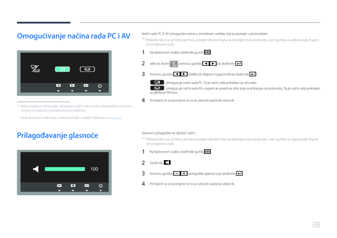 Samsung LS24C770TS/EN manual Prilagođavanje glasnoće, Omogućivanje načina rada PC i AV 