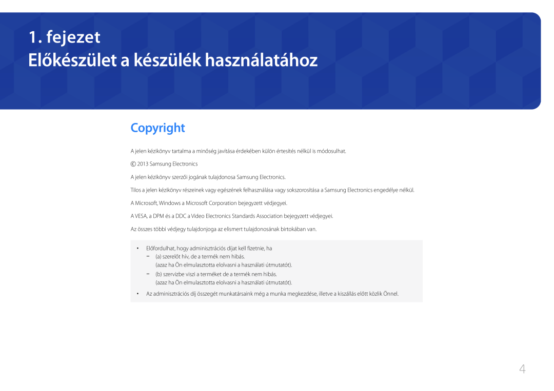 Samsung LS24C770TS/EN manual Előkészület a készülék használatához, fejezet, Copyright 