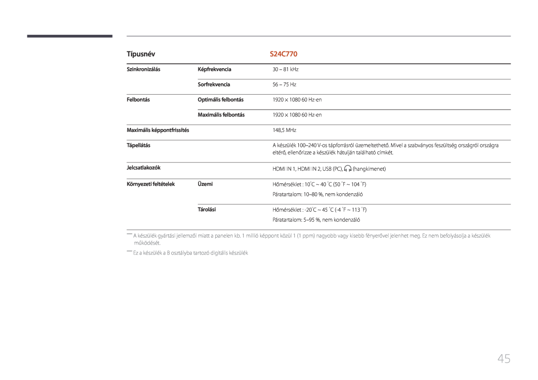 Samsung LS24C770TS/EN manual Típusnév, Szinkronizálás 