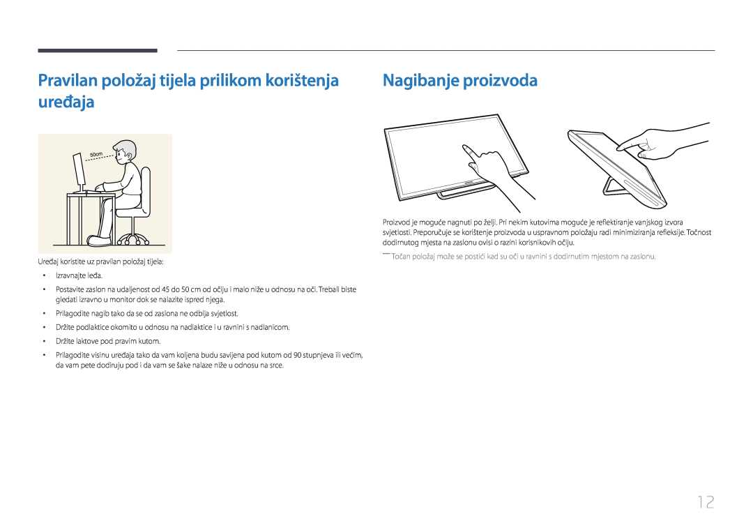 Samsung LS24C770TS/EN manual uređaja, Pravilan položaj tijela prilikom korištenja, Nagibanje proizvoda 