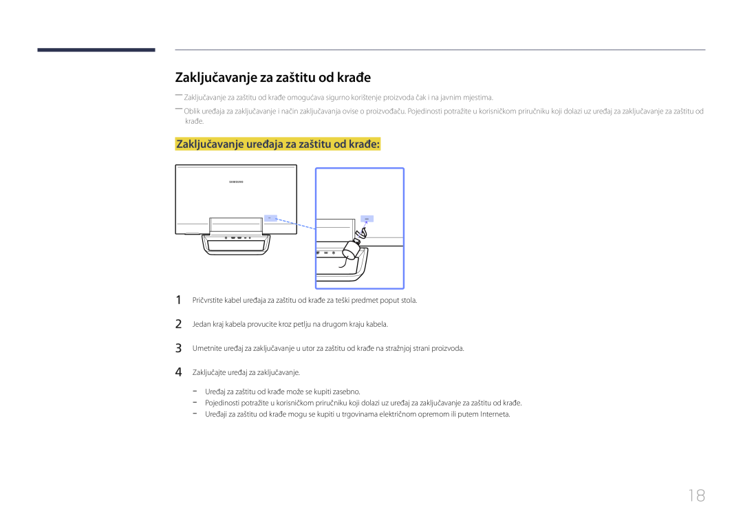 Samsung LS24C770TS/EN manual Zaključavanje za zaštitu od krađe, Zaključavanje uređaja za zaštitu od krađe 