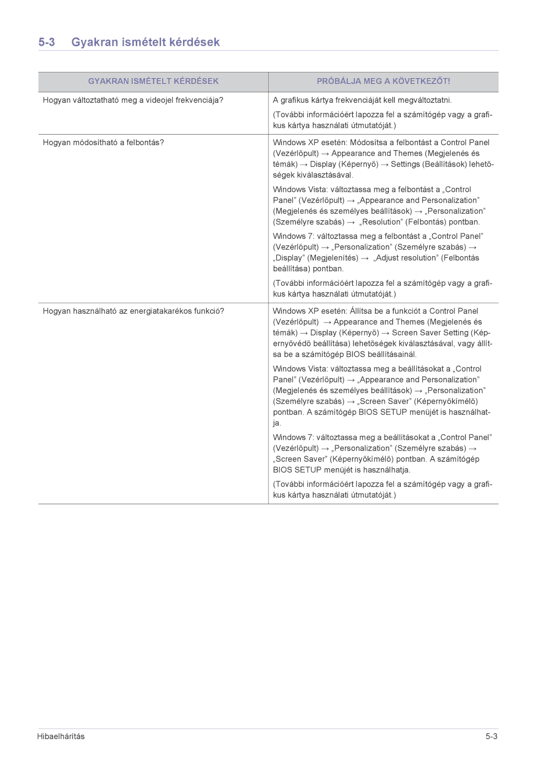 Samsung LS17CLASB/EN, LS24CBUABV/EN manual Gyakran ismételt kérdések, Gyakran Ismételt Kérdések Próbálja MEG a Következőt 