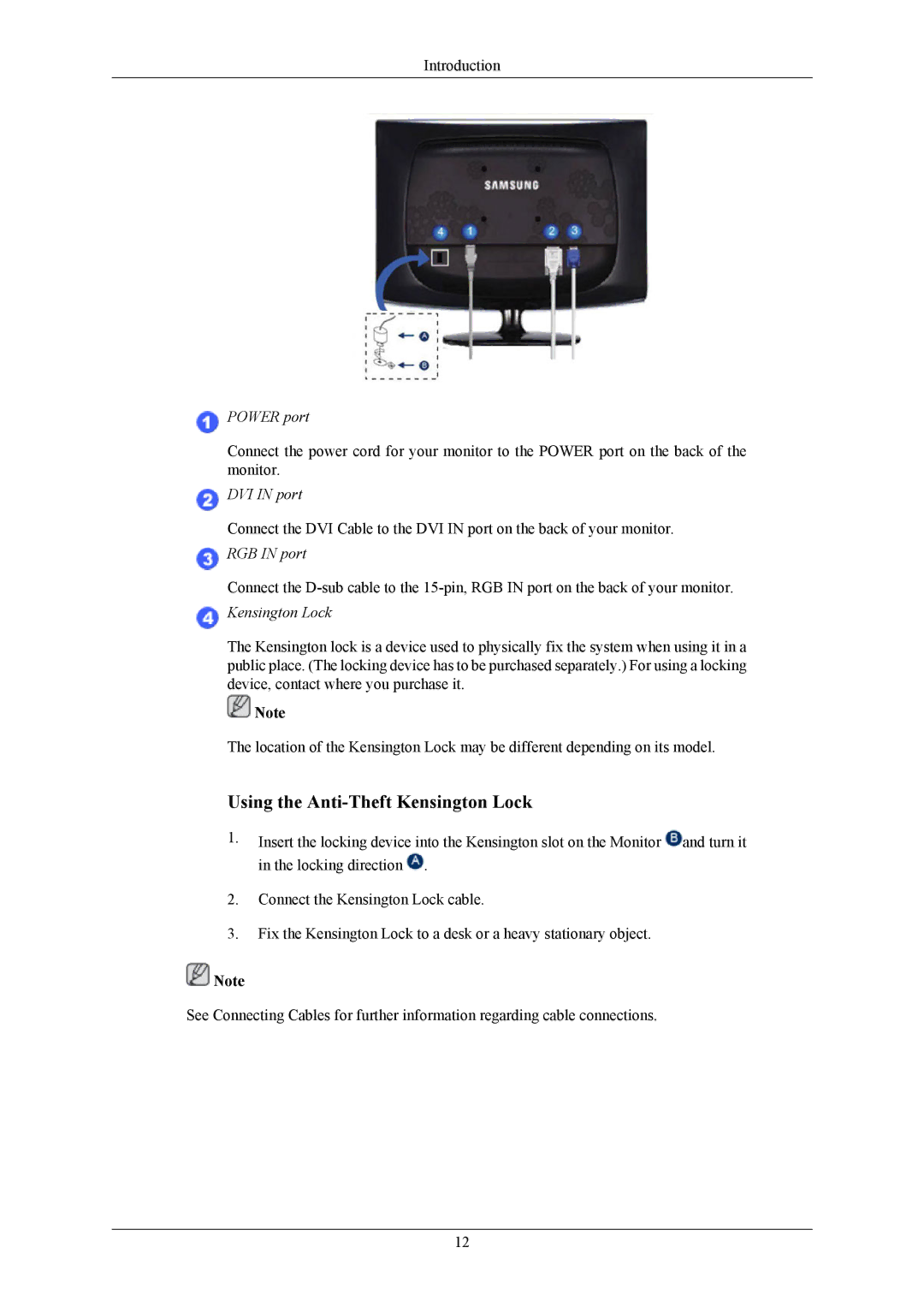 Samsung LS24CMKKFVA/EN, LS24CMKKFV/EN, LS24CMKKFV/CH manual Using the Anti-Theft Kensington Lock 