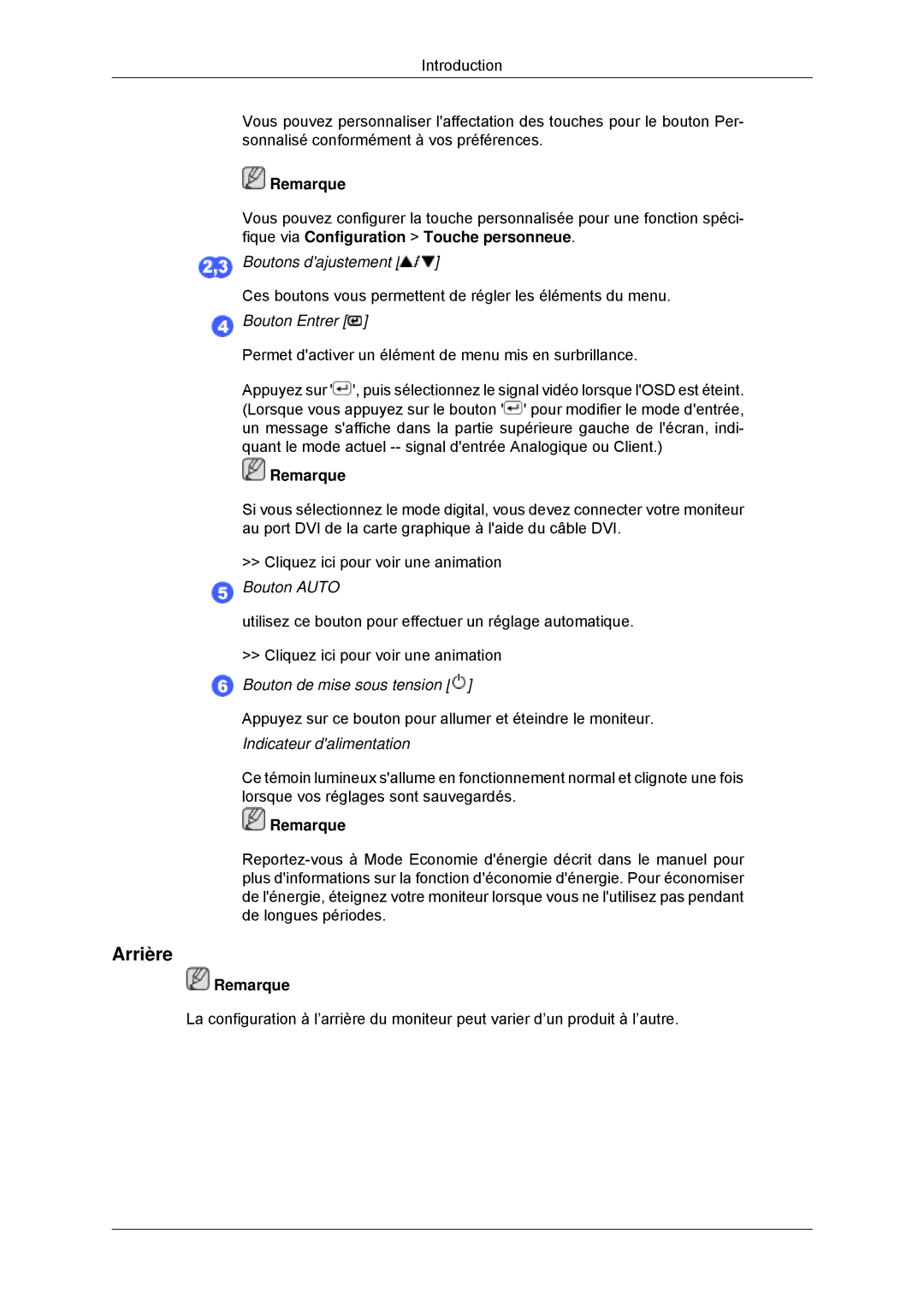 Samsung LS24CMKKFV/EN Arrière, Boutons dajustement, Bouton Entrer, Bouton de mise sous tension, Indicateur dalimentation 