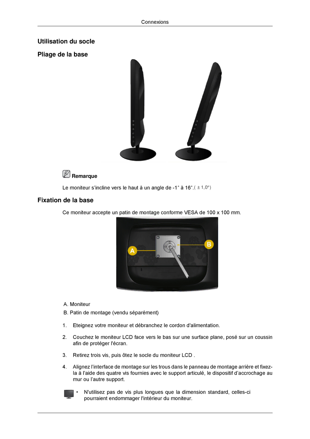 Samsung LS24CMKKFV/EN, LS24CMKKFVA/EN manual Utilisation du socle Pliage de la base, Fixation de la base 