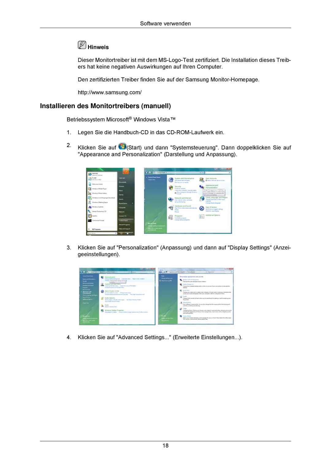 Samsung LS24CMKKFVA/EN, LS24CMKKFV/EN manual Installieren des Monitortreibers manuell 