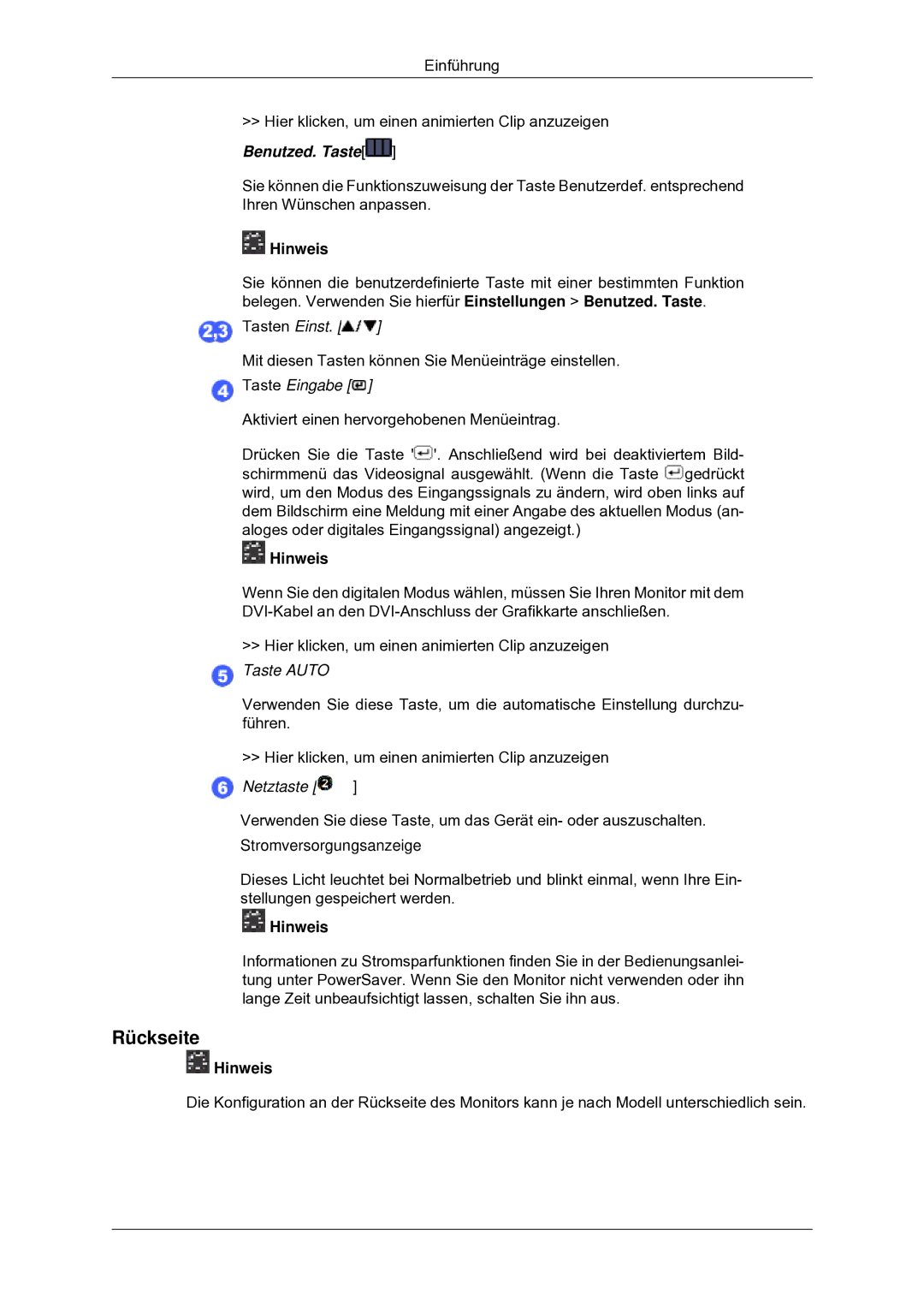 Samsung LS24CMKKFV/EN, LS24CMKKFVA/EN manual Rückseite, Benutzed. Taste 