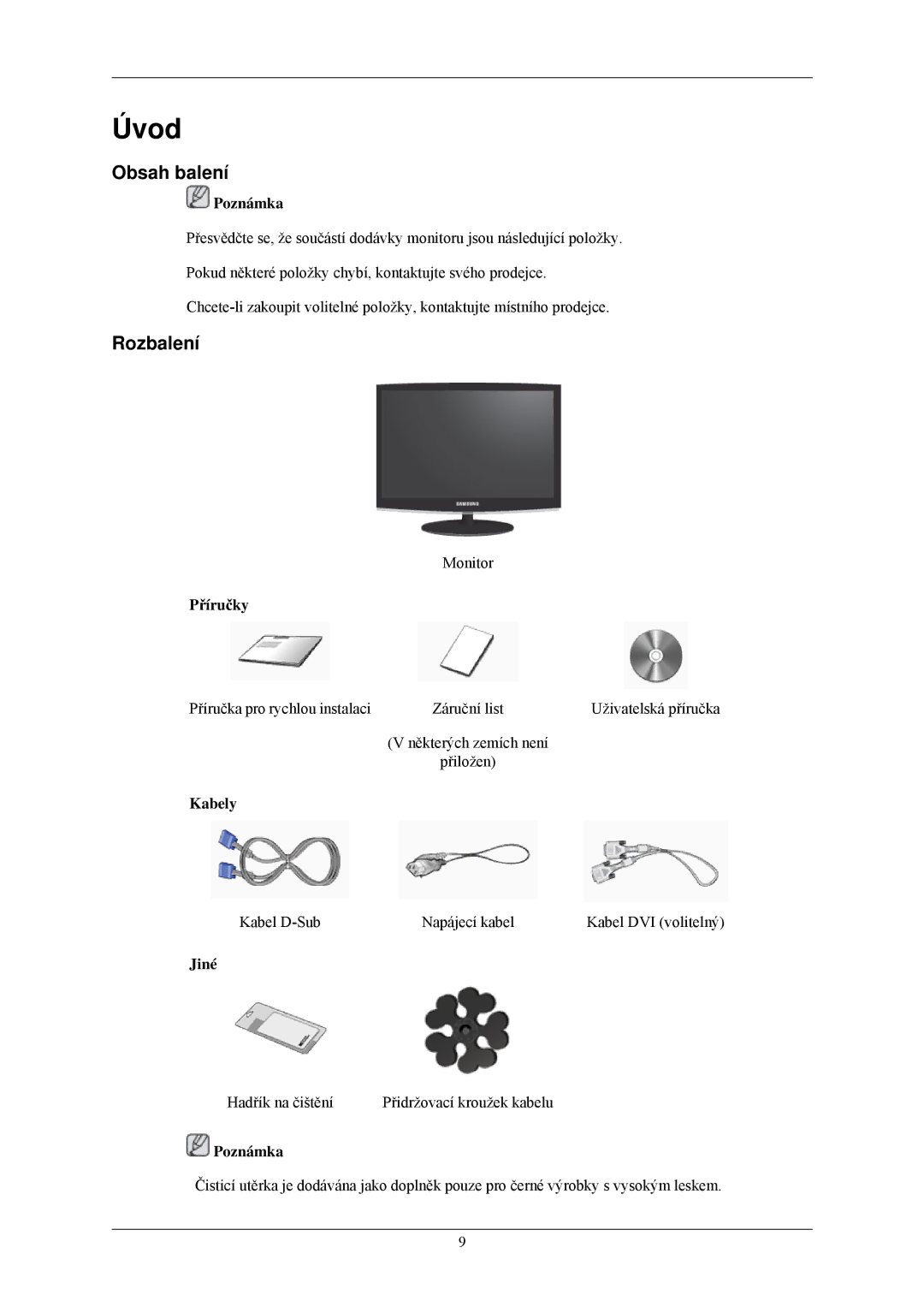 Samsung LS24CMKKFV/EN, LS24CMKKFVA/EN manual Úvod, Obsah balení, Rozbalení 