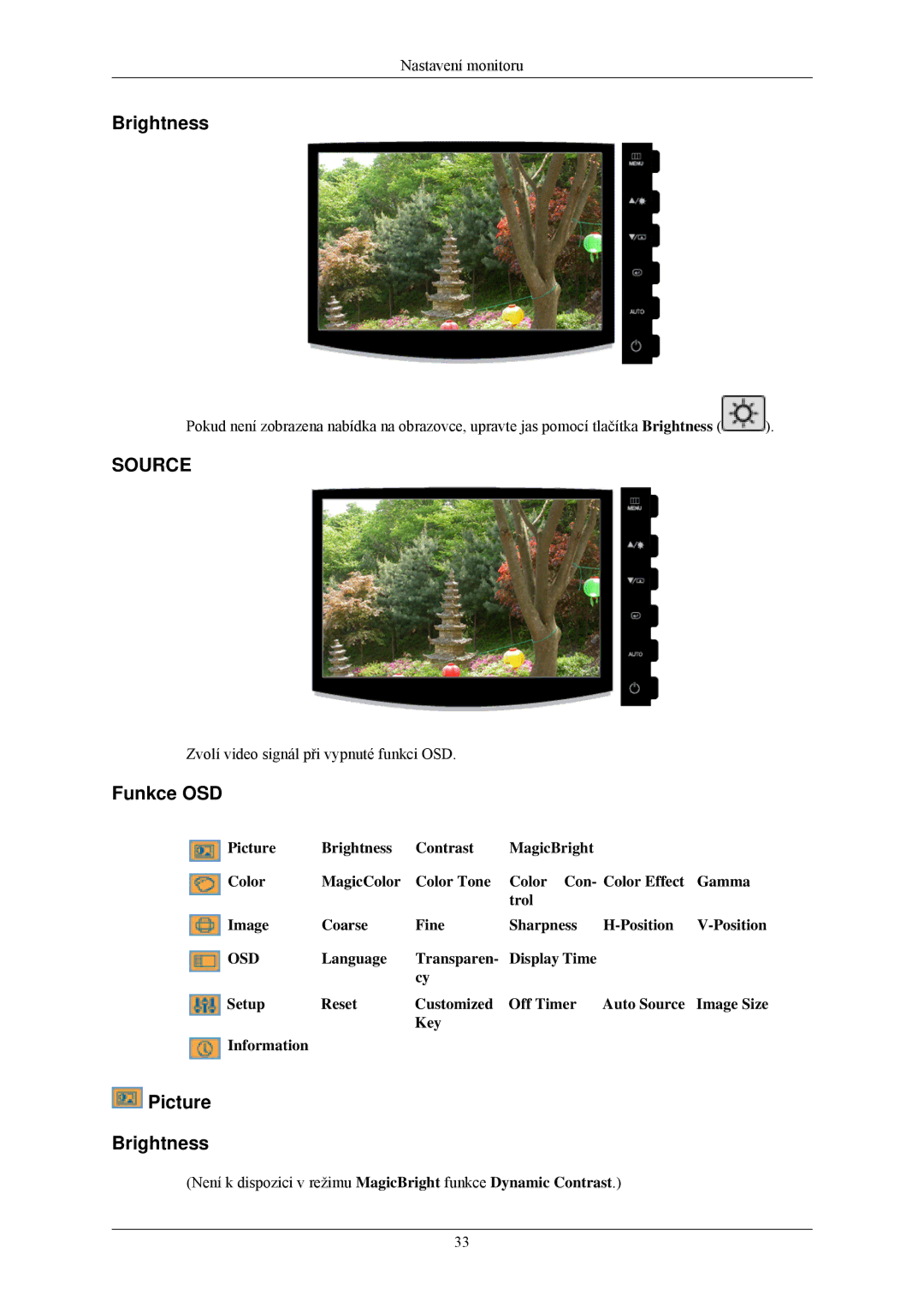 Samsung LS24CMKKFV/EN, LS24CMKKFVA/EN manual Funkce OSD, Picture Brightness 