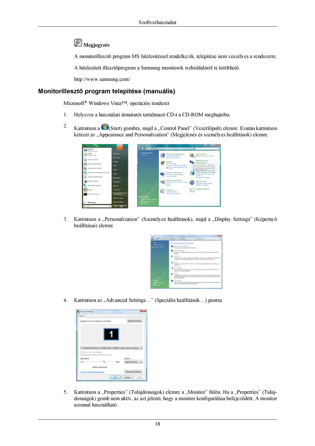 Samsung LS24CMKKFVA/EN, LS24CMKKFV/EN manual Monitorillesztő program telepítése manuális 