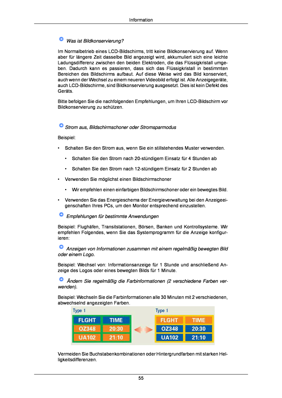 Samsung LS24CMKKFV/EN manual Was ist Bildkonservierung?, Strom aus, Bildschirmschoner oder Stromsparmodus, Information 